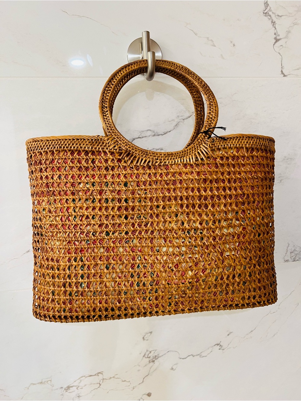 NWT Handcrafted Indonesian Rattan Tote Bag Resort Coastal Boho Bali Basket - Picture 2 of 8